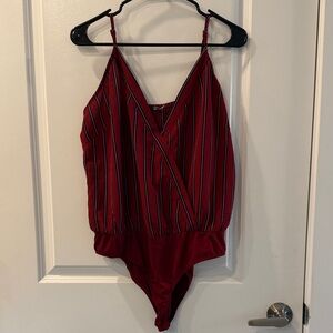 Charolette russe Red Striped One-Piece Bodysuit size L